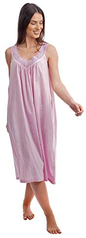 i-Smalls Ladies Crochet Lace Pleated Summer Lightweight Sleeveless 100% Soft Cotton Long Nightdress