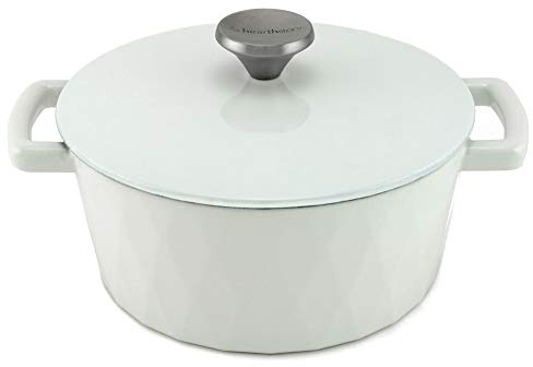 HearthStone Cookware - Cocotte Diamond de Hierro Fundido Esmaltado, Blanca, 24 cm, 3.3 l. Para Todas las Superficies, incluyendo Inducción y Horno.