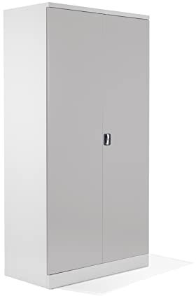 Schrank & Stuhl XXL Werkzeugschrank – Werkstattschrank mit 4 höhenverstellbaren Fachböden, Stahlschrank für Werkzeuge, 195 x 92 x 60 cm (H x B x T), Weiß/Grau