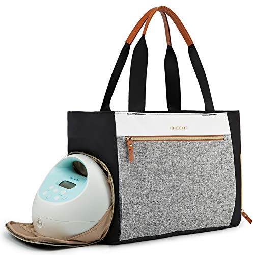 mommore Breast Pump Bag Diaper Tote Bag with 15 Inch Laptop Sleeve Fit Most Breast Pumps like Medela, Spectra S1,S2, Evenflo (brown)