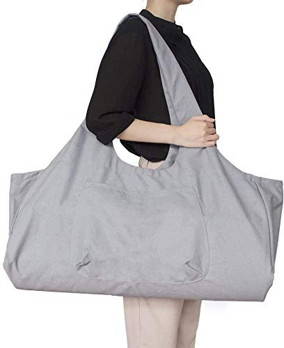 Bolsa para esterilla de yoga grande, Yoga Mat Tote Sling Carrier Bag Bolsa de asas de lona de algodón portátil Bolsa de yoga Estera de yoga 2 bolsillos adicionales para la mayoría de tapetes