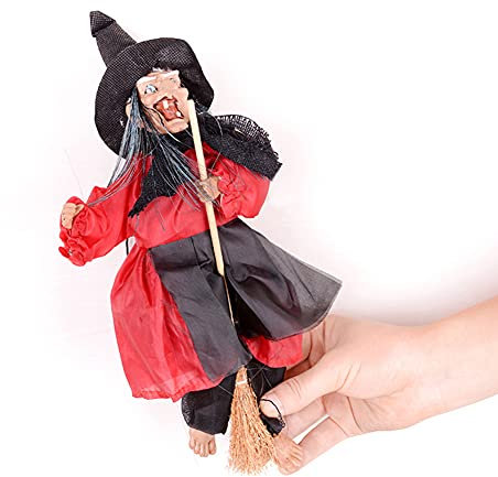 Halloween-Hexe zum Aufhängen, Stimmenaktivierung, Induktion, Horror Hexe auf fliegendem Besen, Halloween-Dekor-Stützen
