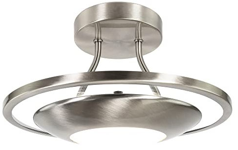 Modernistic and Sleek Semi Flush Eco Friendly LED Ceiling Light Fitting in Satin Nickel | 10w = 60w | 3000k Warm White | 870 Lumens by Happy Homewares