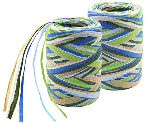 Anvin Papierband, matt, Bastband, Papierband, dekorative Schnur für Festivals, Geschenkverpackungen, Basteln und Heimwerken, 70 m pro Rolle, 2 Rollen (mehrfarbig B)