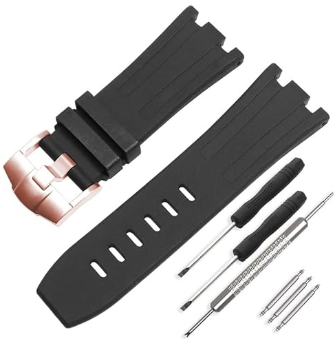 CWYTTZQ 28 mm Gummi-Uhrenarmband für AP-Uhren Herren 15703 15710 Outdoor-Sport-Armband Zubehör Uhrenarmband (schwarze rotgoldene Schnalle)