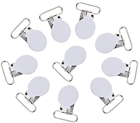 Tyenaza Hosenträger-Clips, 10 Stück, 25 mm, langlebig, runde Hosenträger, Schnullerbandhalter, Clips zum Basteln(Weiß)