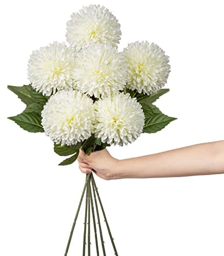 10cm groß Kunstblume Hortensie mit 63cm Langer Stiel, 6 PCS weiß Künstliche Hortensie Blumen, Kunststoffblume Hortensie für Hochzeits Deco, Heimdeko, Büro, Garten Party Deco, Blumenarrangement