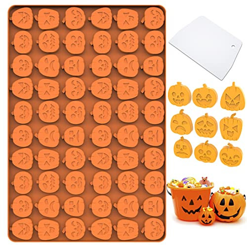 Amyandone Stampo in silicone a forma di mini zucca, 60 cavità, a forma di lanterna Jack O, stampi per Halloween, cioccolatini, caramelle, gommose, stampi per zucca per alimenti per biscotti fatti in