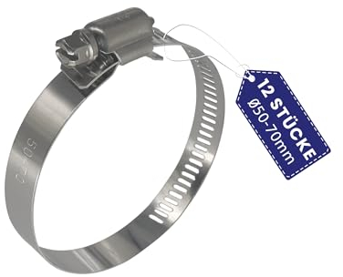 AZISHA Lot de 10 colliers de serrage de 25 à 40 mm avec écrou papillon en acier inoxydable | Collier de serrage de 9 mm pour piscine, machine à laver, voiture (50-70mm - 12 Pièces)