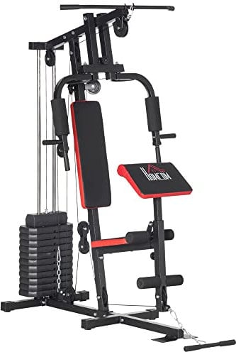 HOMCOM Multi Gym Equipment, Multifunction Home Gym Machine with 66kg Weight Stack, Double Pulley, Chest Station, Butterfly Press, Preacher Pad & Leg Developer for Full Body Strength Training
