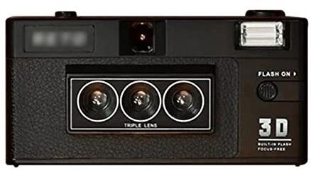 fivenum 3D Filmkamera - 35mm Vintage Kamera - Eingebauter Blitz - Batteriebetrieben(Batterien Nicht enthalten),Schwarz