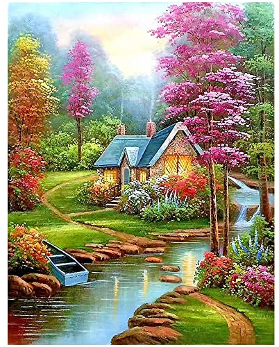 DCIDBEI 40x50CM Kit de Peinture Diamant 5D Carré Square, Peinture par Numéro, DIY Diamond Painting Full, Complet Forêt, Canevas Diamant pour Adultes, Décoration Murale Maison, Maison à la campagne