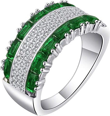 Aotiwe Zierlicher Ring, Ringe Set Silber Damen Luxus Ring mit Grün Rechteckschliff Zirkonia Größe 57 (18.1)