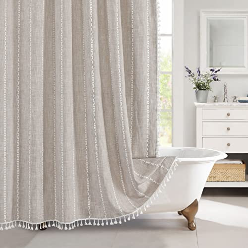 MitoVilla - Tenda da doccia in cotone e lino, per arredamento da bagno in stile boho, tessuto resistente alle pieghe, 182,9 x 182,9 cm, marrone chiaro