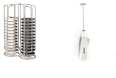 Fackelmann Set Incluye, 1 Portacapsulas en elegante y resistente acero almacenar y colocar 32 cápsulas de café Tassimo y 1 Espumador de Leche, Mini Batidor Capuchino