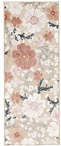 RugVista Cherri, In & Outdoor Teppich, Kurzflor, Läufer, 80 x 200 cm, Außenteppich, UV-beständig, Wasserfest, Allergikerfreundlich, Ideal für Balkon, Innenhof Garten und Terrasse, Beige/Rosa