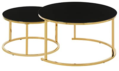 HOOZ Couchitsch 2er Set Rund, Beistelltisch Metall, Wohnzimmer Tisch für Couch und Sofatisch, Nachttisch für Dekoration (80x80x45 cm und 60x60x41 cm) Gold schwarz
