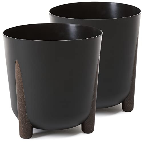 TULMERO Blumentopf matt, Pflanzkübel aus Übertopf Kunststoff Dekorativer Topf für, groß und klein Pflanzen, 2er-Set blumenkübel, blumenkübel kräutertopf, (2 Pack) Schwarz, ø 30 cm