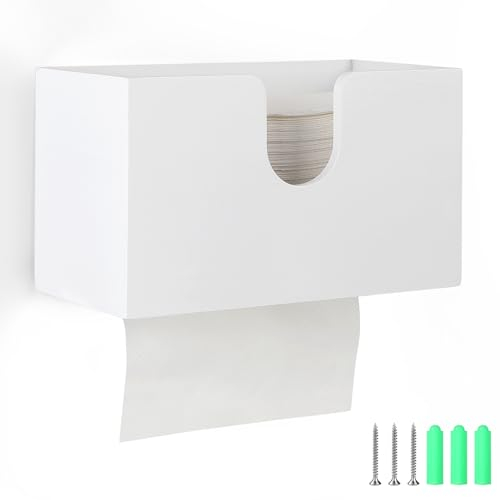 EFUTURETIME Dispenser per asciugamani di carta in bambù, 27,5x15x13cm, Dispenser Carta Asciugamani da Parete, Porta Salviette Appeso e in piedi per V/C/Z Piegato, Bianco