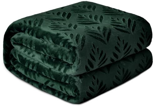 Exclusivo Mezcla Fleece Throw Blanket for Couch, Super Soft and Warm Blankets for All Seasons, Plush Fuzzy Leaves Pattern Throw, Forest Green Throw, 127x150 CM