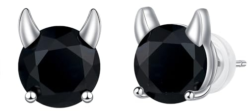 Hifeeled Schwarz Ohrringe Damen 925 Sterling Silber Teufel Ohrstecker für Frauen Original Schmuck Weihnachts Geschenk Ehefrau Tochter