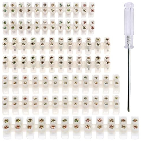 YIXISI 7 Pezzi Morsettiere Elettriche, Doppia Fila 12 Posizioni Morsetto a Vite, 3A/6A/10A/20A Doppia Fila Morsettiere, Morsetti Elettrici a Vite, con Cacciavite, per Collegamento del Cavi