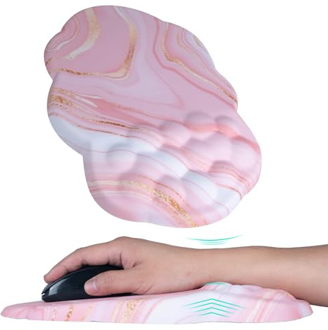 Tapis de Souris Ergonomique Cloud avec Support de Poignet, Grand Tapis de Souris Ergonomique Mignon avec Design de Massage, Mousse à mémoire et Base antidérapante en PU (Marbre Rose Doré Pink)