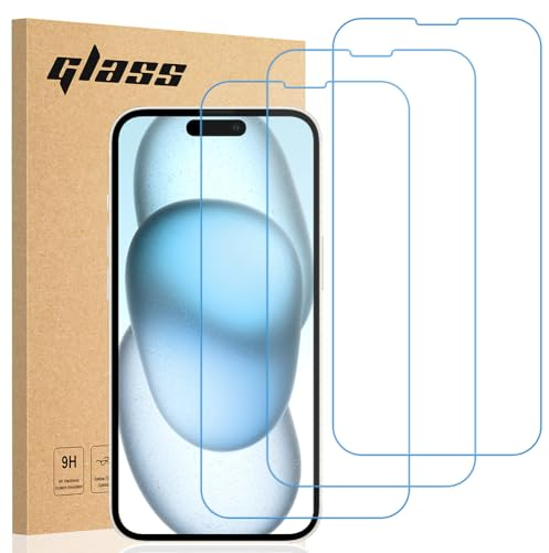 gueche [3 Unidades Protector de Pantalla para iPhone 15, iPhone 15 Pro, iPhone 16, Cristal Templado para iPhone 15 Fácil Instalación, Vidrio templado 9H,Alta Definicion,Anti-Arañazos
