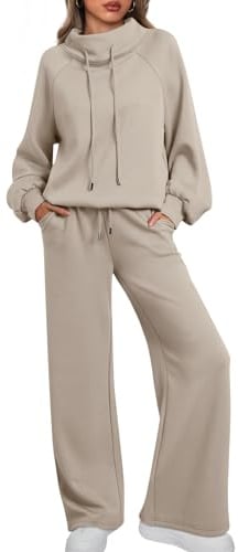 AUTOMET Ensemble de salon pour femme 2 pièces – Tenue d'automne 2025 avec cordon de serrage – Pantalon de survêtement à jambes larges