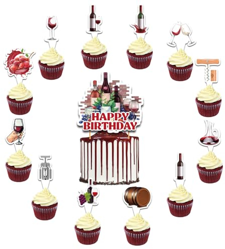 POMNUG 25 Pcs Red Wine Cake Decorations - Red Wine Cake Topper & Cupcake Toppers for Red Wine Birthday, Wedding & Baby Shower Parties