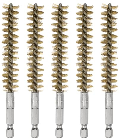 sourcing map 5Pcs Bore Brush Brass 15mm Dia Cleaning Twisted Bronze Wire Brush Tube Pipe Cleaner with Handle 1/4 Inch Hex Shank for Tubes, Ports, Bearings