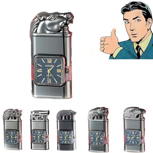 Briquet coupe-vent vintage avec lunette de montre, torche à flamme à jet, nouveau briquet rétro coupe-vent cool et unique, rechargeable au butane, design à double flamme, adapté for l'extérieur, le ca