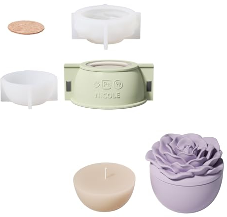 BOOWAN NICOLE Jesmonite SH1075+LZ0699 Lot de 10 pots de bougies en silicone avec couvercle et recharge de 70 ml pour la fabrication de bougies, l'artisanat