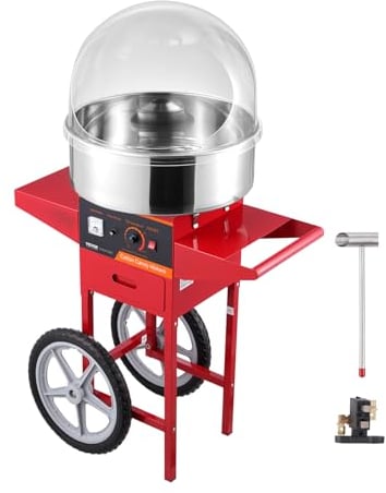 VEVOR Machine à Barbe à Papa Électrique 1000 W avec Chariot, Appareil à Barbe à Papa Commercial, Couverture Bleue, Bol en Acier Inoxydable, Cuillère à Sucre, pour Faire Bonbons Fêtes Anniversaires