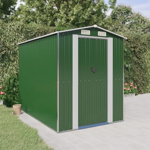 Willood Geräteschuppen mit Schiebetür Gerätehaus Gartenhaus Lagerschuppen Gartenschuppen Schuppen Grün 192x274x223 cm Verzinkter Stahl