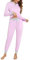 Aseniza Pyjama Femme Hiver Coton Ensembles de Pyjama Femmes Chauds Manches Longues Vêtements de Nuit Couleurs Contrastées Ensemble Pyjamas Tenue de Nuit Vêtements de Détente Loungewear Mauve Rose L