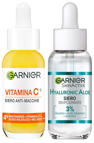 Garnier Anti-Makel Gesichtsserum Vitamin C+ mit Niacinamid Salicylsäure Melasyl 30ml + Hyaluronic Aloe Aufpolsterndes Gesichtsserum mit Glycerin Hyaluronsäure und Aloe Vera feuchtigkeitsspendend 30ml