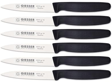 Giesser Messer - Made in Germany - Gemüsemesser 8 cm schwarz, nachhaltiger Griff, rutschfest, kleines Küchenmesser rostfrei, scharfes Küchenmesser für Küche (6 Stück, Schwarz - 10 cm)