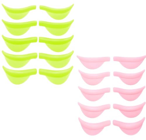 RAMGLYO 10 Pièces Tampons de Rehaussement de Cils en Silicone Réutilisables, Pads de Permanente, Tampons de Lifting de Cils, Bâtons de Lifting de Cils, Nouvelle Forme (5 Tailles) (Rose + Vert)