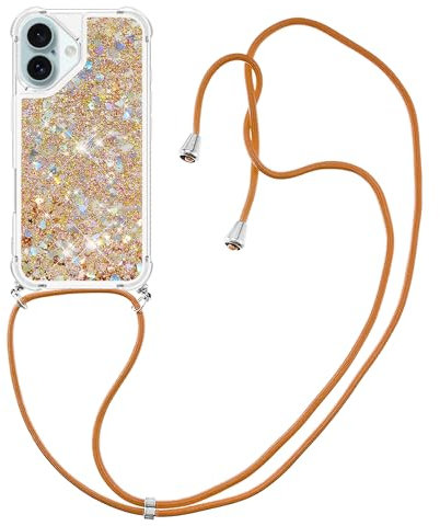IMIRST Lanyard Handyhülle Kompatibel mit iPhone ZZ Bling Liquid Glitter Silikon Shell Stoßfeste Kawaii Abdeckung mit Schnur Halskette Hülle für Apple iPhone ZZ. LP Love Gold