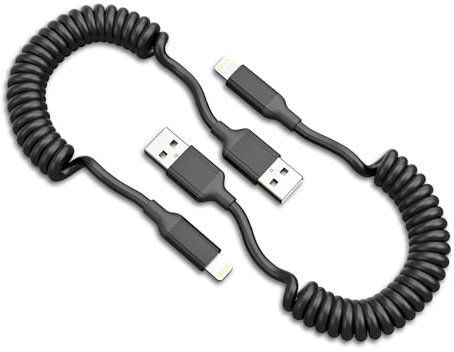 Spiralkabel USB Lightning Kabel Kurz, 2 Pack MFi Zertifiziert Coiled USB A auf Lightning kabel iPhone Ladekabel Schnellladekabel Carplay Kabel kompatibel mit iPhone 14 13 12 11 Pro Max 8 7 6 Plus SE