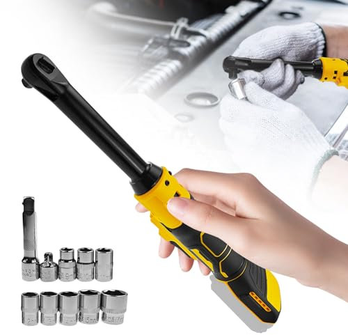 Cordless Ratchet Wrench Electric Ratchet Set 80N.m 320 RPM 3/8 Ratchet Wrench with LED Light Tool Kit, 8 Sokets and 1 Drive Adapter (fit for Dewalt 20V Batteries)