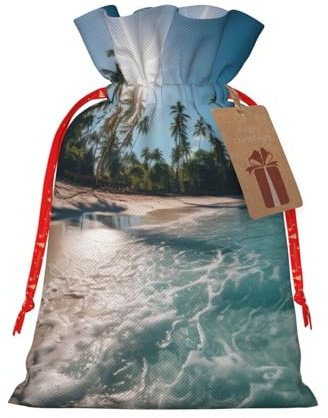 MyPiky Ocean Tropical Palm Trees Print Christmas Gift Bags Gift Wrap Bags Storage Bag Package Drawstring Gift Bag For Party Holiday