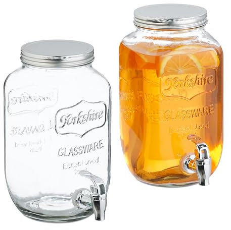 Relaxdays Distributeur de Boisson, Lot de 2, Volume : 3,5 litres, avec Robinet et Couvercle, Transparent