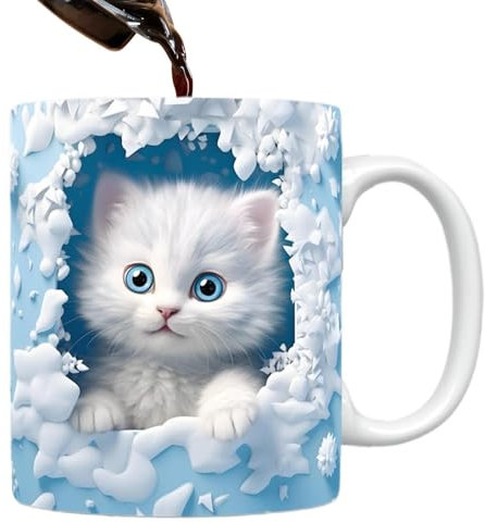 Cute Animal Mug, Ceramic Funny Cat Mug, Kitten Mug, Perfect Cat Lover Present, Holiday Coffee Latte Mug, Funny Kitten Coffee Mug for Friend or Coworker, Men and Women