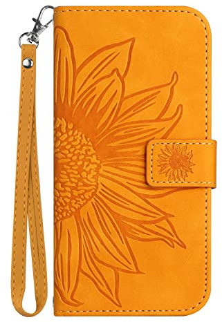 for Samsung Galaxy A17 5G Case, A26 5G Case, Shockproof PU Leather Wallet Flip Phone Cover Floral Mandala Embossed Magnetic Kickstand Card Holder Protective Cover for Samsung Galaxy A17 4G, Yellow