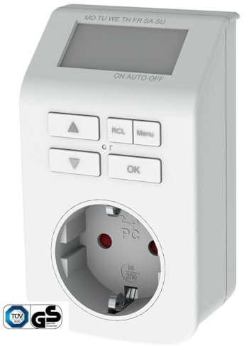 GAO EMT709 Zeitschaltuhr digital mit 16 Programmen, 3680W, elektronische Wochenzeitschaltuhr TÜV/GS-Zeichen, Countdown-Timer, Zufallsschaltung, Berührungsschutz