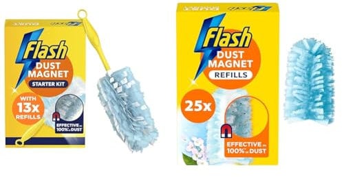 Flash Duster Dust Magnet Starter Kit Value Pack, 1 Handle + 13 Unscented + 25 Scented Refills, Trap & Lock Away Dirt & Hair In No Time