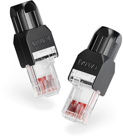 VCELINK Connecteur RJ45 Sans Outil CAT6A, Prise UTP Réutilisable Compacte sans Sertissage, Fiche RJ45 CAT6 pour Câbles Ethernet 23-26 AWG, 10 Gbps, Noir, 2 Pièces