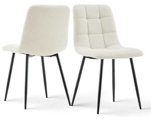 CLIPOP Esszimmerstühle 2er Set Chenille Beige, Gepolsterter Sitz Wohnzimmerstuhl mit stabilen Metallbeinen, für Zuhause und Büro (Chenille Beige, 2er Set)